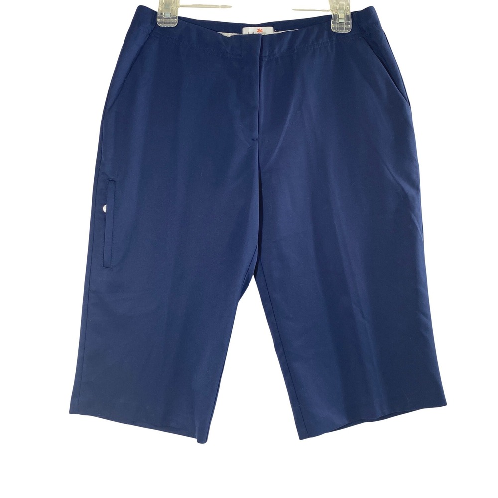 Womens Capri Shorts Size 8 Navy Blue Golf Nautical Pockets Modest Staple Travel